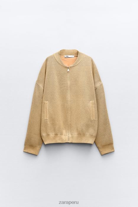Zara mujer cárdigan bomber de punto con hilo metalizado BDP8J14 ropa dorado