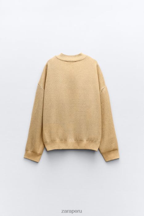 Zara mujer cárdigan bomber de punto con hilo metalizado BDP8J14 ropa dorado