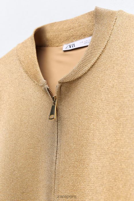 Zara mujer cárdigan bomber de punto con hilo metalizado BDP8J14 ropa dorado