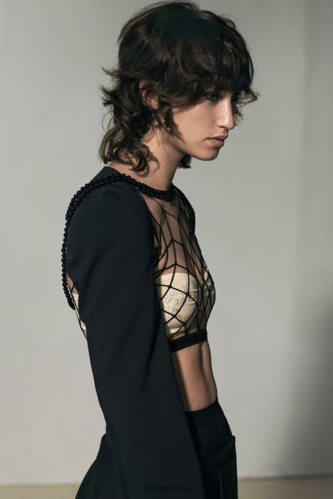 Zara mujer calentadores de brazos ribeteados BDP8J87 ropa azul marino oscuro