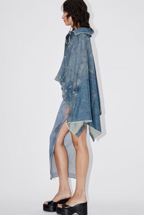 Zara mujer capa de mezclilla asimétrica zw BDP8J76 ropa azul medio