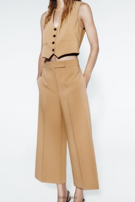 Zara mujer chaleco corto a medida BDP8J154 ropa marrón topo