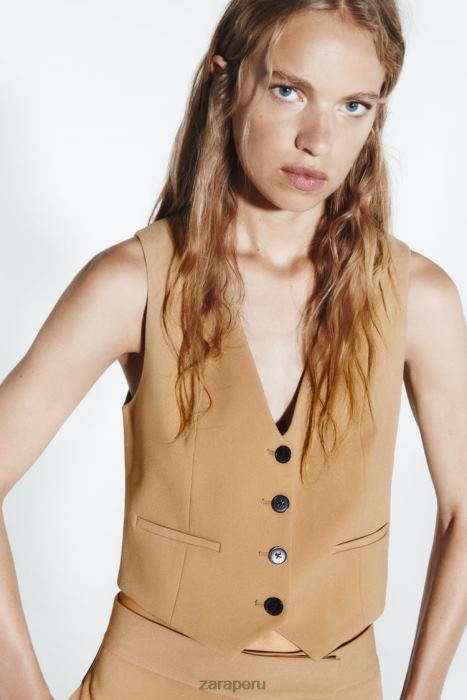 Zara mujer chaleco corto a medida BDP8J154 ropa marrón topo