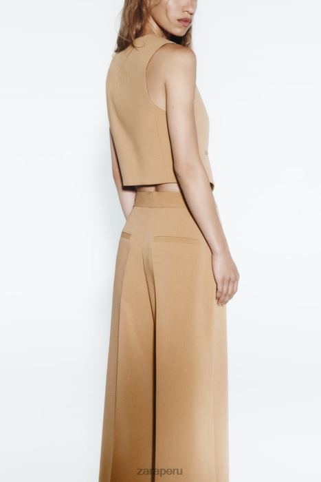 Zara mujer chaleco corto a medida BDP8J154 ropa marrón topo