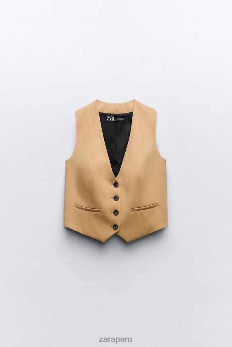 Zara mujer chaleco corto a medida BDP8J154 ropa marrón topo