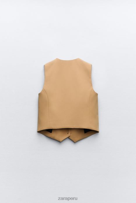 Zara mujer chaleco corto a medida BDP8J154 ropa marrón topo