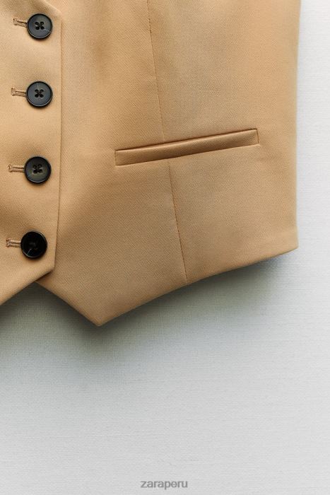 Zara mujer chaleco corto a medida BDP8J154 ropa marrón topo