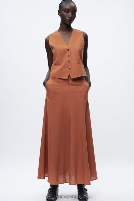 Zara mujer chaleco corto en mezcla de lino BDP8J179 ropa naranja
