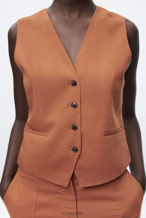 Zara mujer chaleco corto en mezcla de lino BDP8J179 ropa naranja