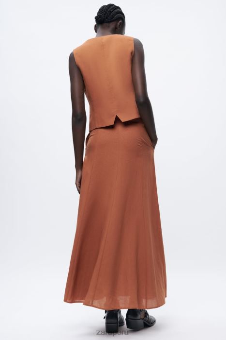Zara mujer chaleco corto en mezcla de lino BDP8J179 ropa naranja