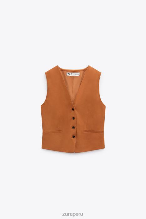 Zara mujer chaleco corto en mezcla de lino BDP8J179 ropa naranja