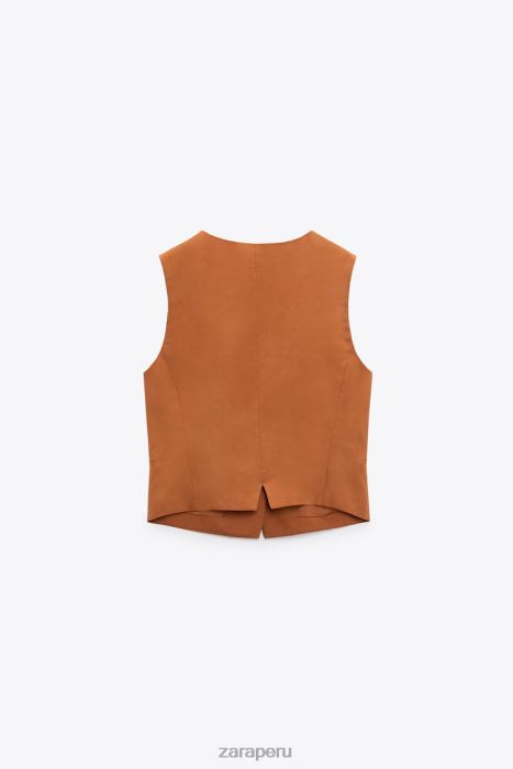 Zara mujer chaleco corto en mezcla de lino BDP8J179 ropa naranja