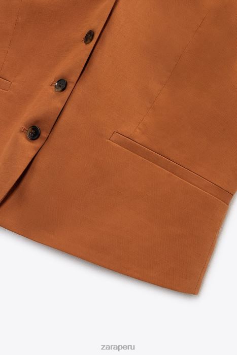 Zara mujer chaleco corto en mezcla de lino BDP8J179 ropa naranja