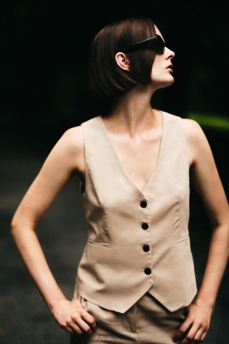 Zara mujer chaleco de mezcla de lino BDP8J150 ropa arena