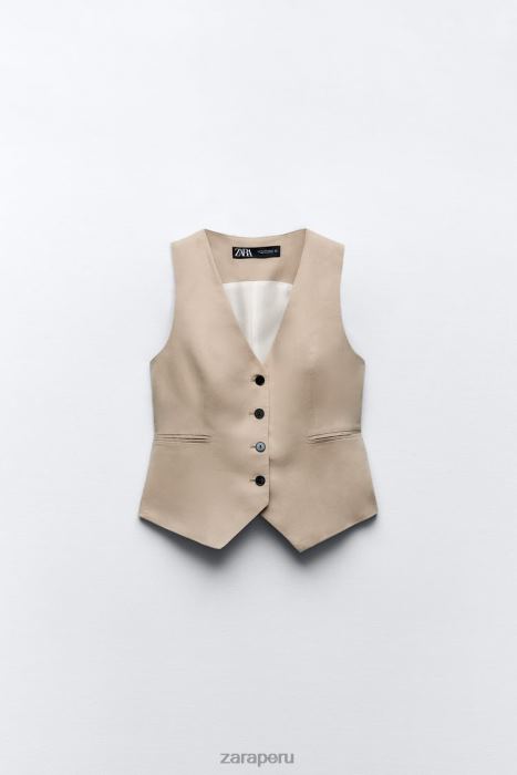 Zara mujer chaleco de mezcla de lino BDP8J150 ropa arena