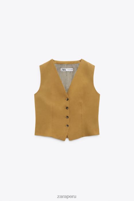 Zara mujer chaleco de mezcla de lino BDP8J167 ropa verde oliva