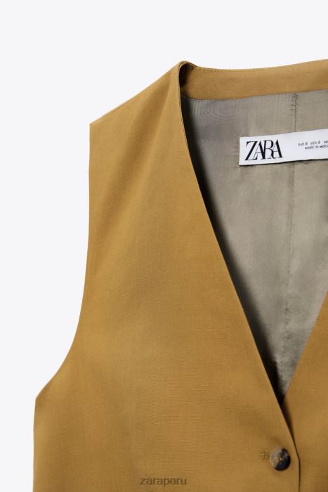 Zara mujer chaleco de mezcla de lino BDP8J167 ropa verde oliva