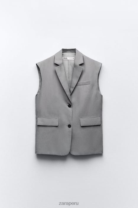 Zara mujer chaleco oversize en mezcla de lino BDP8J184 ropa gris