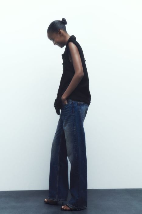 Zara mujer chaleco texturizado con ribete deshilachado BDP8J147 ropa negro