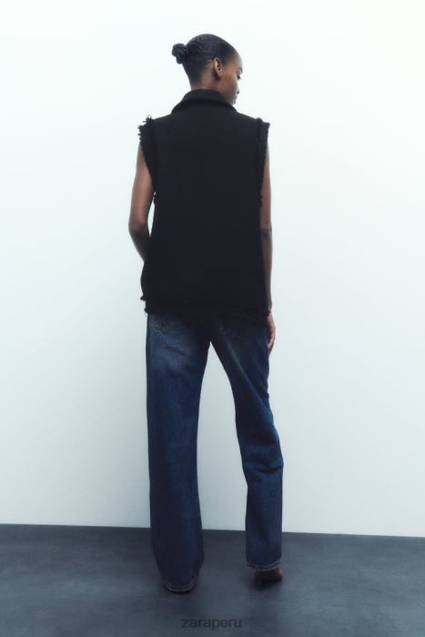 Zara mujer chaleco texturizado con ribete deshilachado BDP8J147 ropa negro