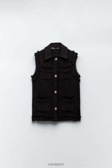 Zara mujer chaleco texturizado con ribete deshilachado BDP8J147 ropa negro