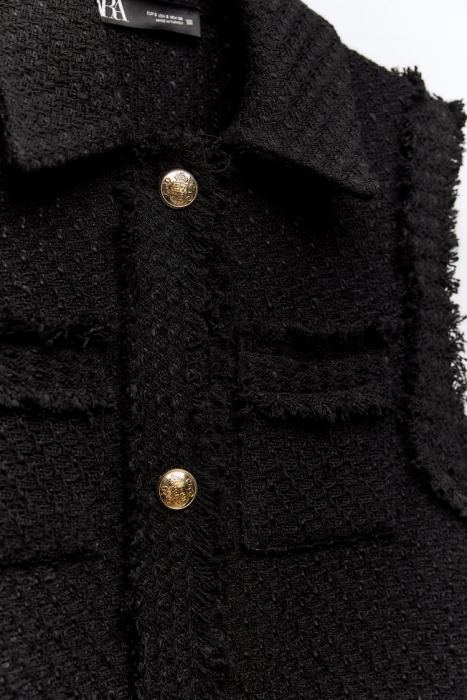 Zara mujer chaleco texturizado con ribete deshilachado BDP8J147 ropa negro