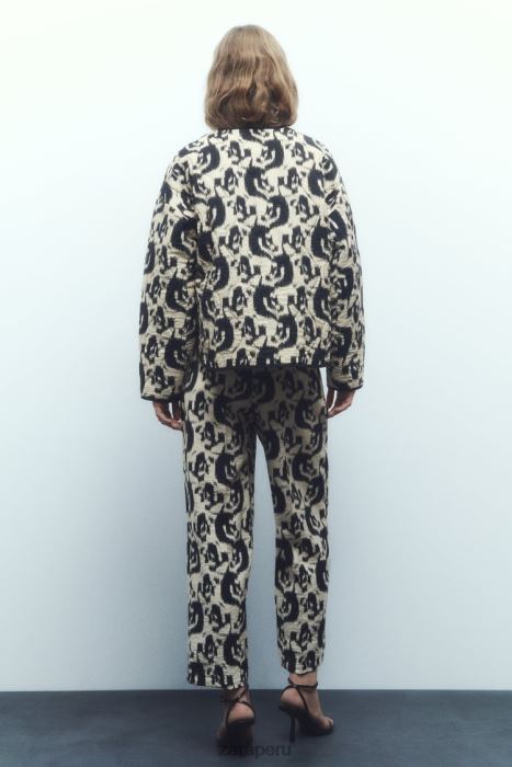 Zara mujer chaqueta acolchada con estampado animal BDP8J107 ropa crudo/negro