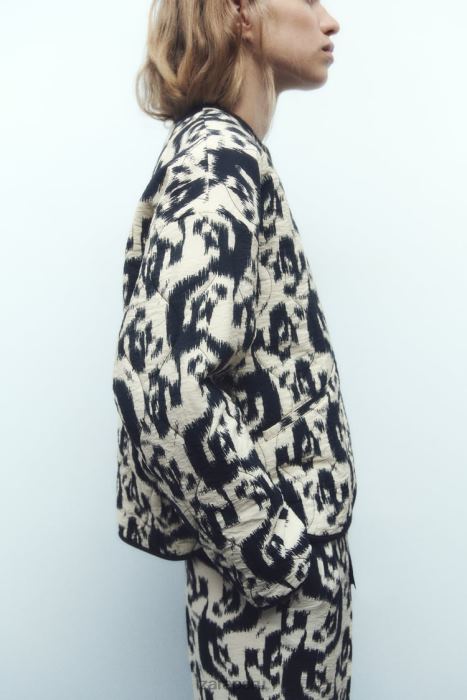 Zara mujer chaqueta acolchada con estampado animal BDP8J107 ropa crudo/negro