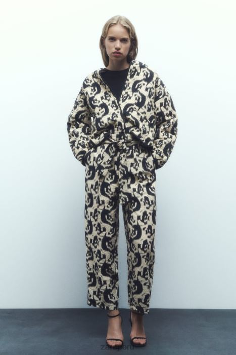 Zara mujer chaqueta acolchada con estampado animal BDP8J107 ropa crudo/negro