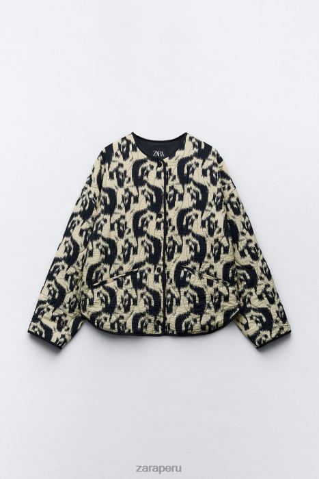 Zara mujer chaqueta acolchada con estampado animal BDP8J107 ropa crudo/negro
