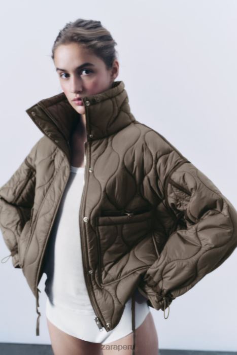 Zara mujer chaqueta acolchada repelente al agua BDP8J22 ropa gris topo