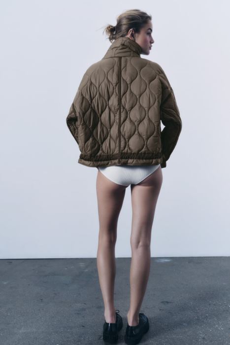 Zara mujer chaqueta acolchada repelente al agua BDP8J22 ropa gris topo