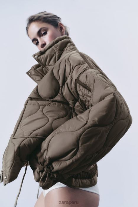 Zara mujer chaqueta acolchada repelente al agua BDP8J22 ropa gris topo