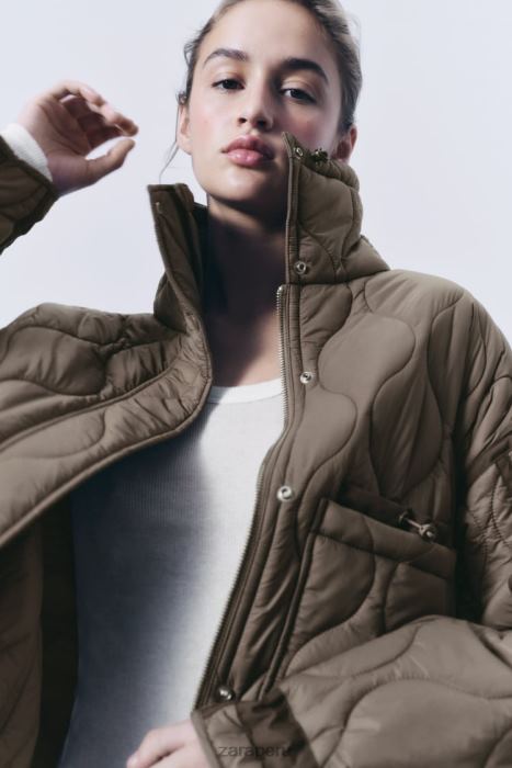 Zara mujer chaqueta acolchada repelente al agua BDP8J22 ropa gris topo