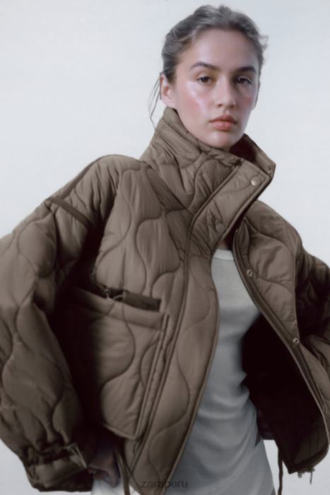 Zara mujer chaqueta acolchada repelente al agua BDP8J22 ropa gris topo