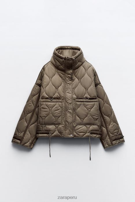 Zara mujer chaqueta acolchada repelente al agua BDP8J22 ropa gris topo