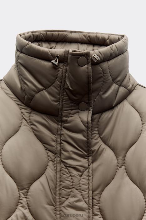 Zara mujer chaqueta acolchada repelente al agua BDP8J22 ropa gris topo