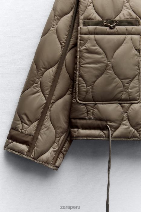 Zara mujer chaqueta acolchada repelente al agua BDP8J22 ropa gris topo