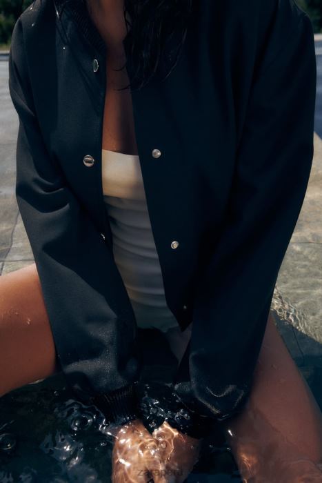 Zara mujer chaqueta bomber con botones a presión BDP8J55 ropa negro