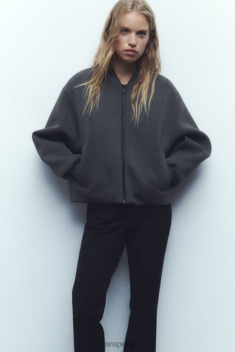 Zara mujer chaqueta bomber con efecto de neopreno BDP8J49 ropa gris oscuro
