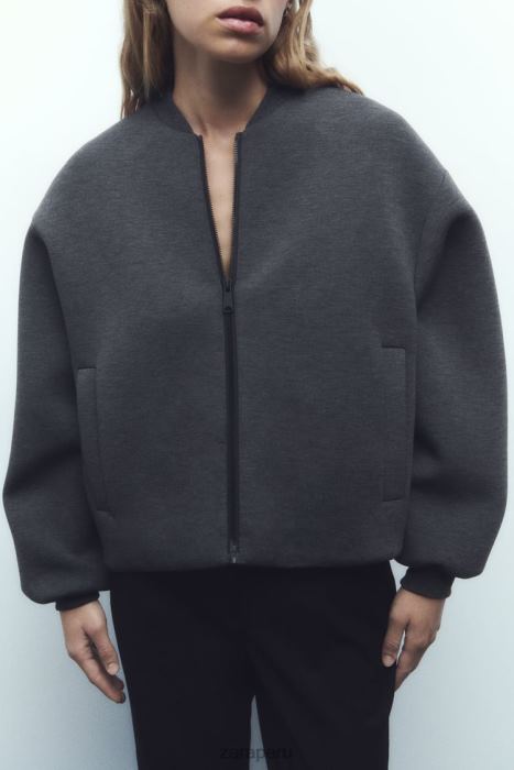 Zara mujer chaqueta bomber con efecto de neopreno BDP8J49 ropa gris oscuro