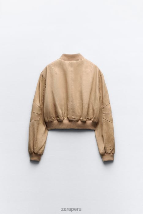 Zara mujer chaqueta bomber con efecto lavado BDP8J12 ropa marrón topo