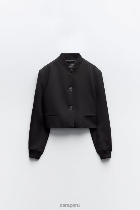 Zara mujer chaqueta bomber corta con cuello de canalé BDP8J1 ropa negro