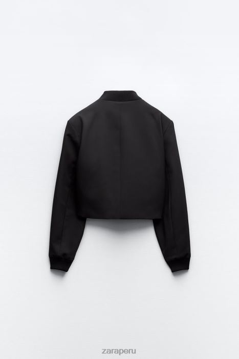 Zara mujer chaqueta bomber corta con cuello de canalé BDP8J1 ropa negro