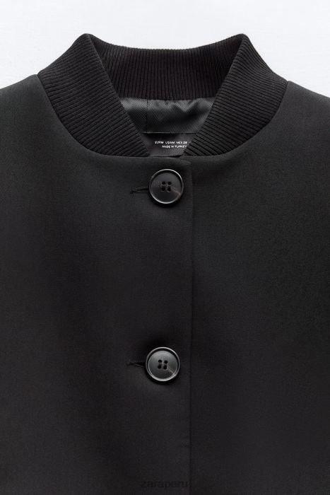 Zara mujer chaqueta bomber corta con cuello de canalé BDP8J1 ropa negro