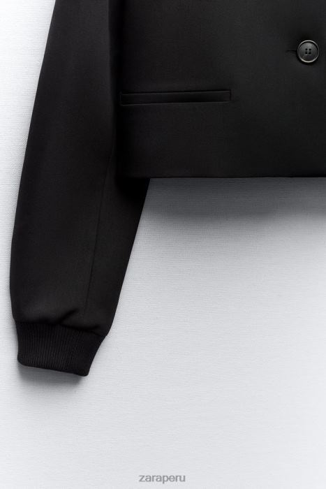 Zara mujer chaqueta bomber corta con cuello de canalé BDP8J1 ropa negro