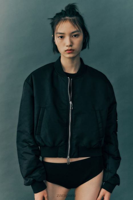 Zara mujer chaqueta bomber corta de nailon BDP8J15 ropa negro