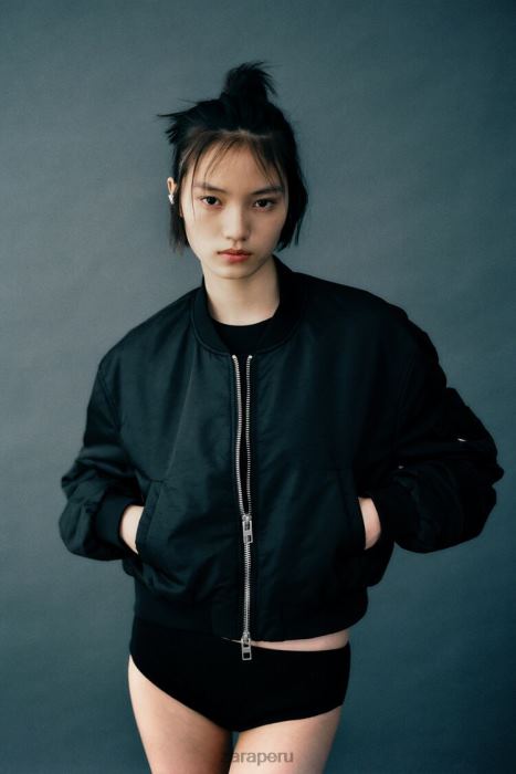 Zara mujer chaqueta bomber corta de nailon BDP8J15 ropa negro