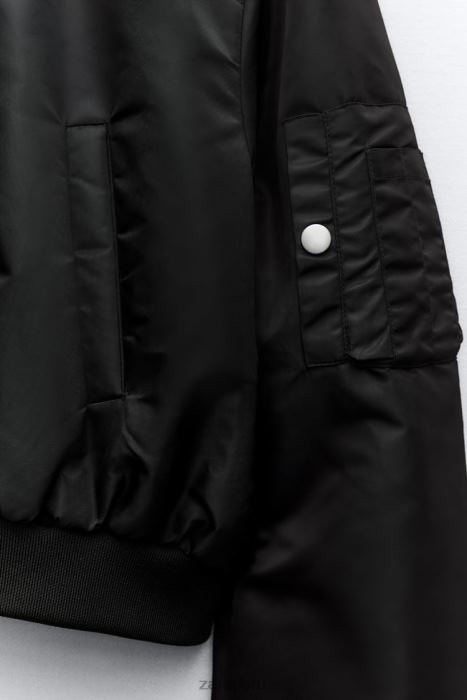 Zara mujer chaqueta bomber corta de nailon BDP8J15 ropa negro