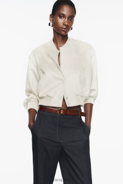 Zara mujer chaqueta bomber de gamuza sintética BDP8J36 ropa crudo
